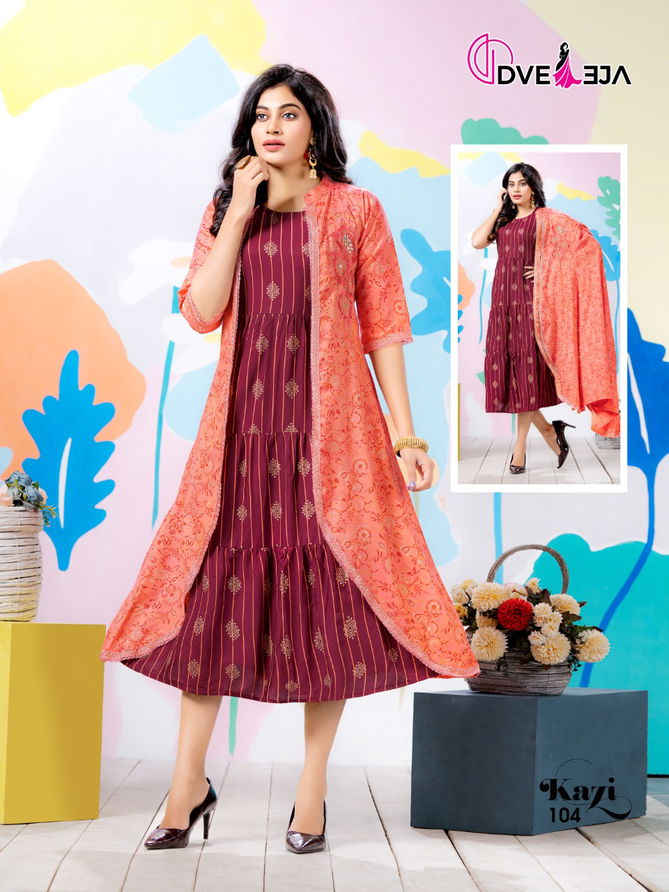 Dveeja Kazi Fancy Designer Regular Wear Rayon Kurti With Jacket Collection